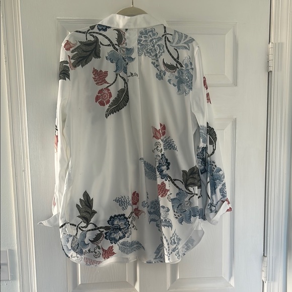 Chico’s White and Blue Casual Button Down Shirt with Floral Print - Picture 2 of 3